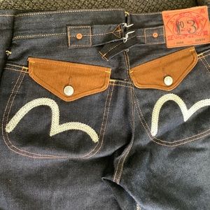 2008 Vintage Evisu jeans - Corduroy collection with back buckle and woven E